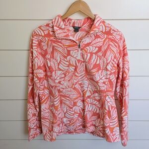 Eddie Bauer Coral Monstera Leaf 1/4 Quarter Zip Fleece Outdoor Cozy Quest